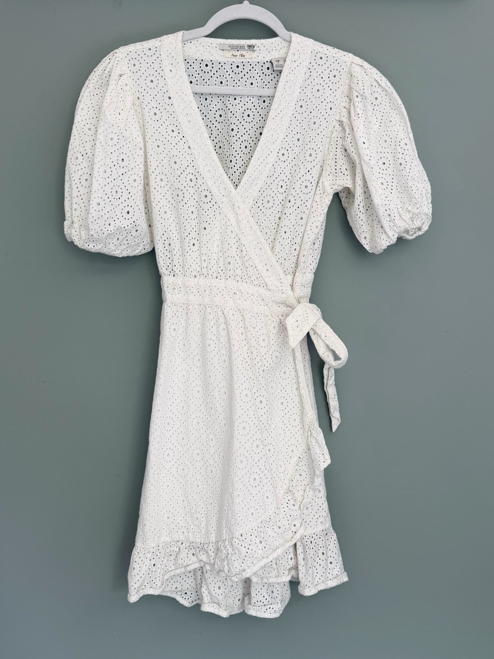Scotch & Soda "Broderie Anglaise" White Eyelet Puff Sleeve Wrap Mini Dress